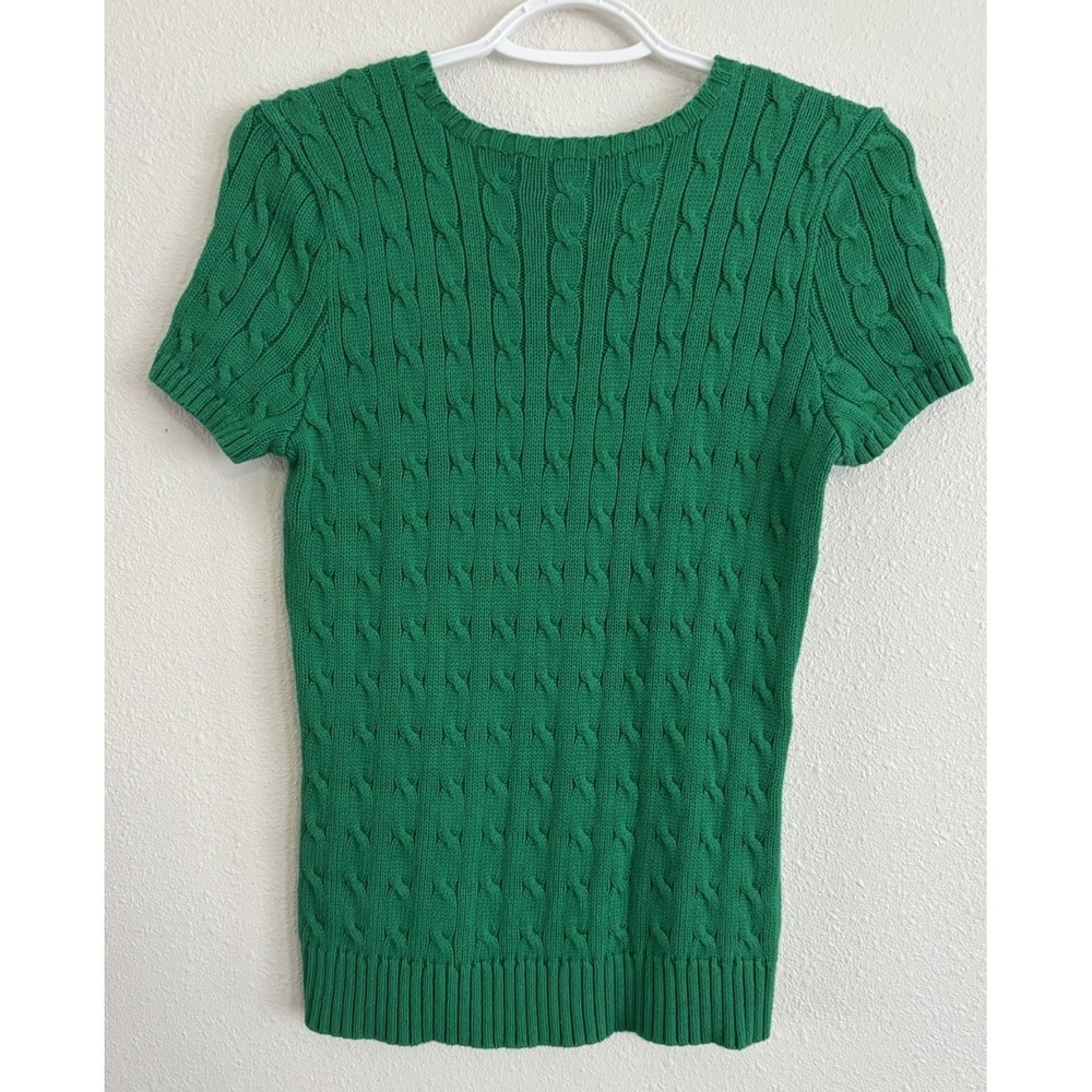 Ralph Lauren Sport Cable Knit Sweater Womens Medium Green Short Sleeve Pony - Picture 6 of 9